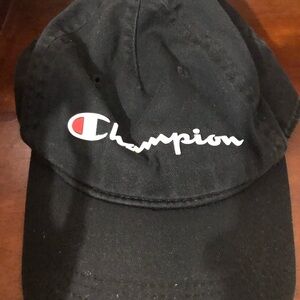 Champion Black Cap with White Trim and Red/white Logo